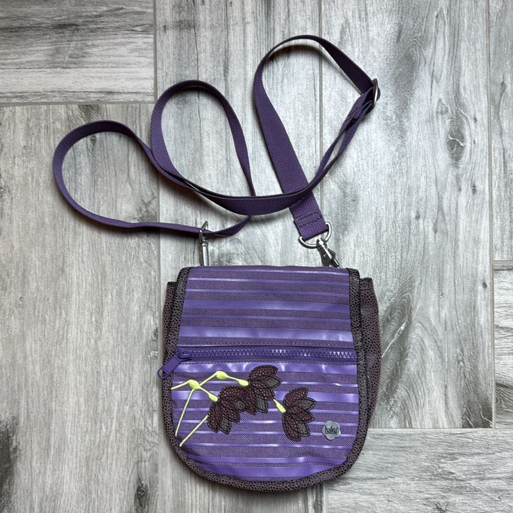 Haiku Womens Purple Lavender Floral Embroidered Crossbody Bag
